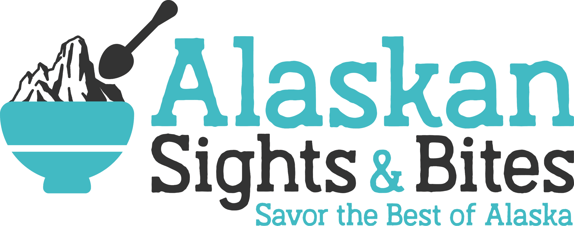 Logo of "Alaskan Sights & Bites" featuring an illustration of a bowl of food with a scoop and the slogan "Savor the best of Alaska on our Guided Anchorage Food Tours